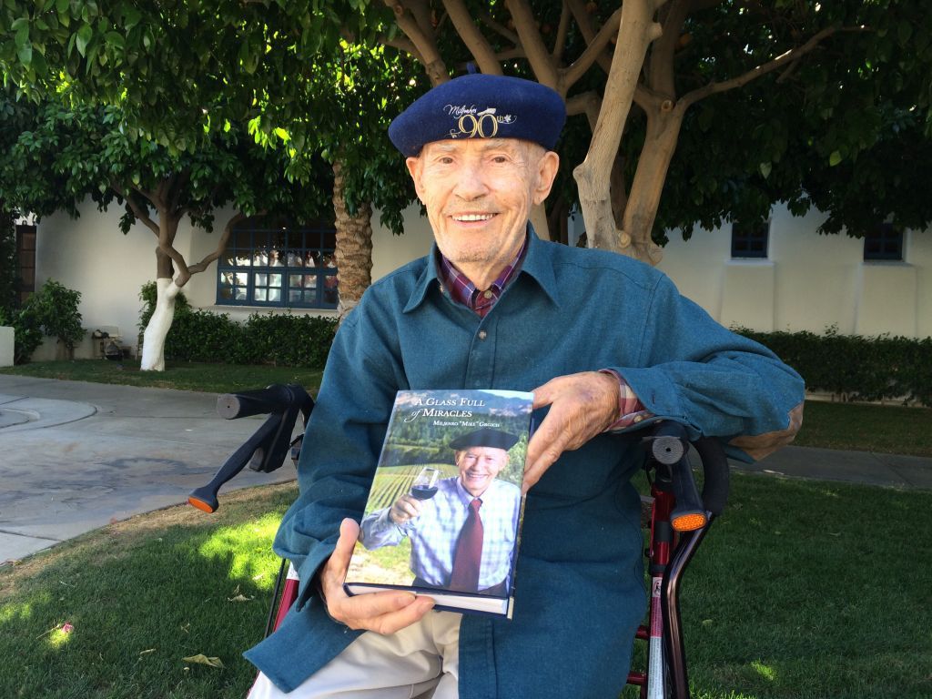Miljenko "Mike" Grgich with his book "A Glass Full of Miracles"